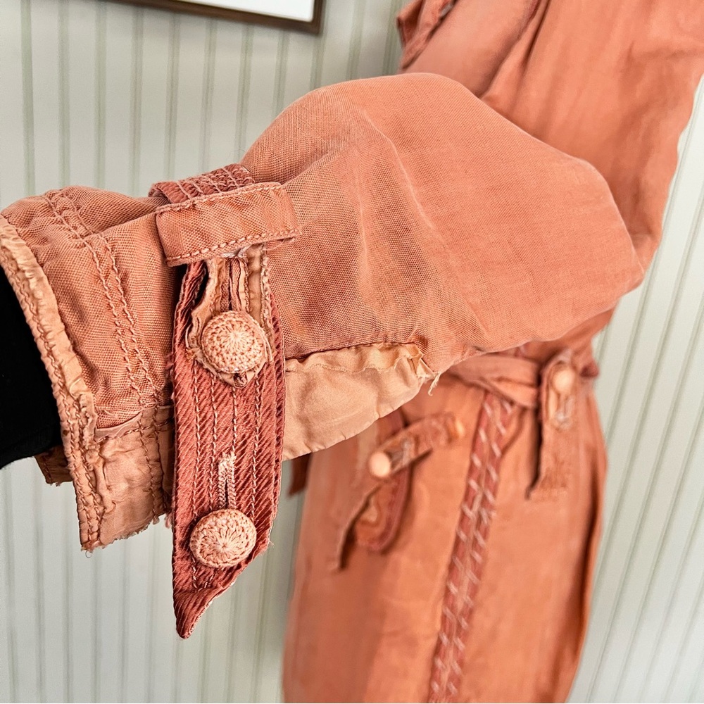 Shangana Hanmade Linen Patchwork Exposed Stitch Mid Length Duster Trench Coat - Picture 6 of 15